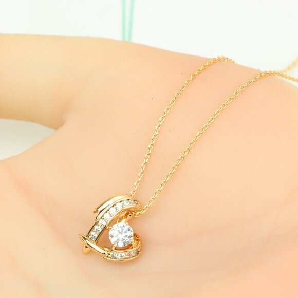 "Rose Gold Heart Pendant Necklace with Sparkling Stone Accents, XPBL0870 - Picture 3 of 13